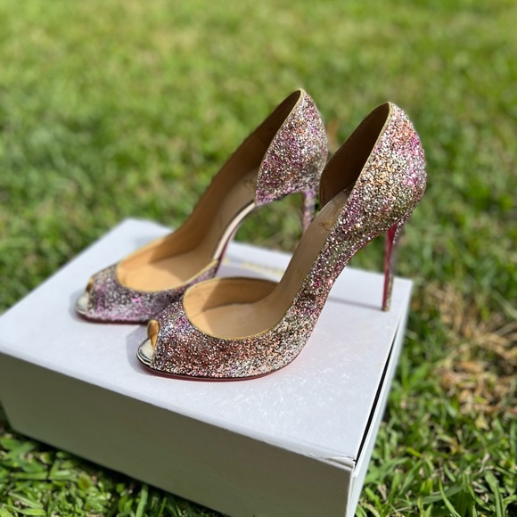 Christian Louboutin Demi You Glitter Peep Toe Pumps - Picture 4 of 16